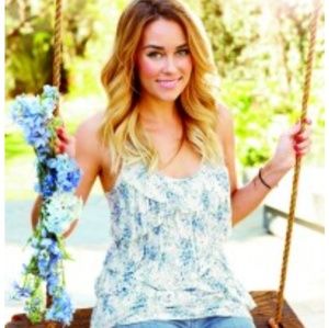 Lauren Conrad Blue Floral Ruffled Tank Top